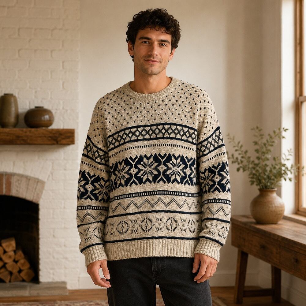 Vintage Retriever Sweater Mens Large Fair Isle Nordic Snowflake Made USA Cotton